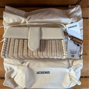 BNWT Rare Jacquemus Long Wicker Osier Bambino w Ivory leather